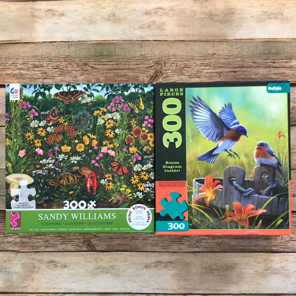 2 Puzzles, 300 Piece Each Buffalo Games & Ceaco Puzzles | Garden & Bird …